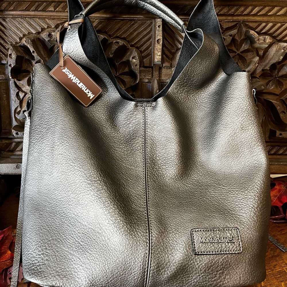 Montana West Black Pebbled Leather Hobo Bag
